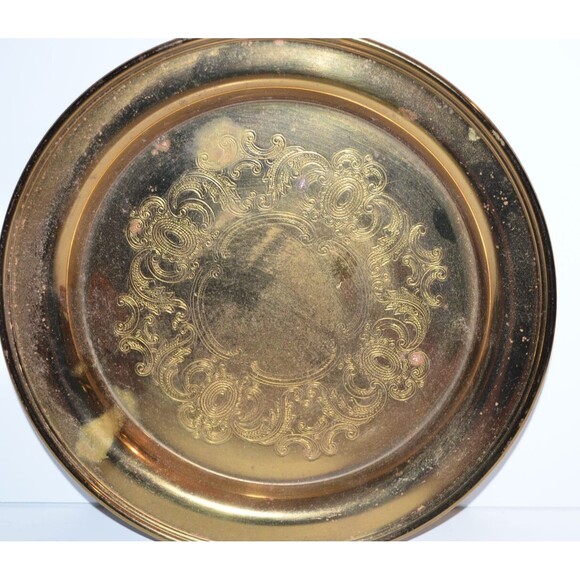 Vintage All Brass Plate Tray By Baldwin 10” Estate find Needs polished - Picture 1 of 8